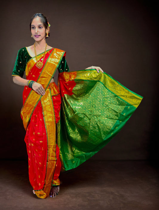 Ready-Made Nauvari Saree for Women Phakkat Red Saree Front View