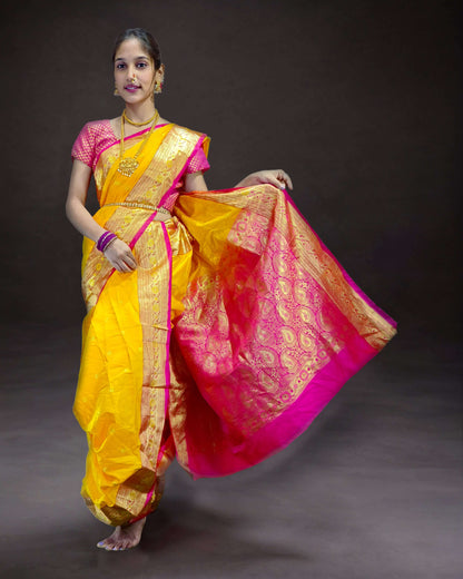 Ready-Made Nauvari Saree for Women Phakkat Yellow Peshwai Style Saree