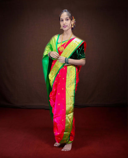 Ready-Made Nauvari Saree for Women Phakkat Bit Green Side View