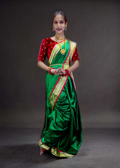Ready-Made Nauvari Saree for Women Phakkat Green Full Length Look