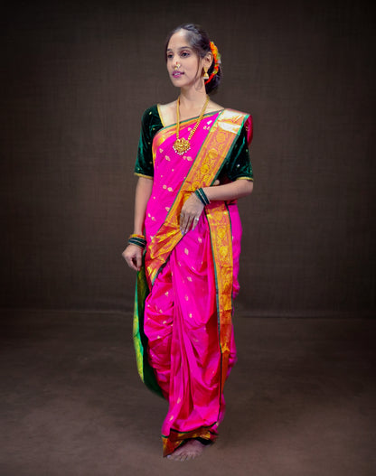 Ready-Made Nauvari Saree for Women Phakkat Pink Full Length Look