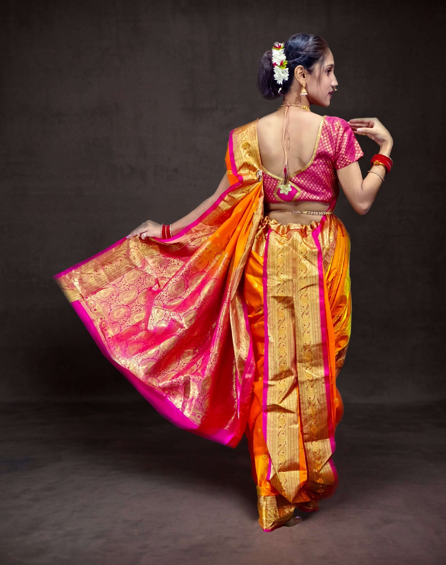 Ready-Made Nauvari Saree for Women Phakkat Wine Peshwai Style Saree