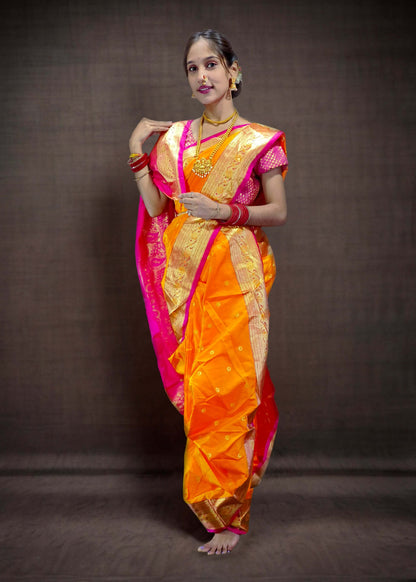 Ready-Made Nauvari Saree for Women Phakkat Wine Full Length Look