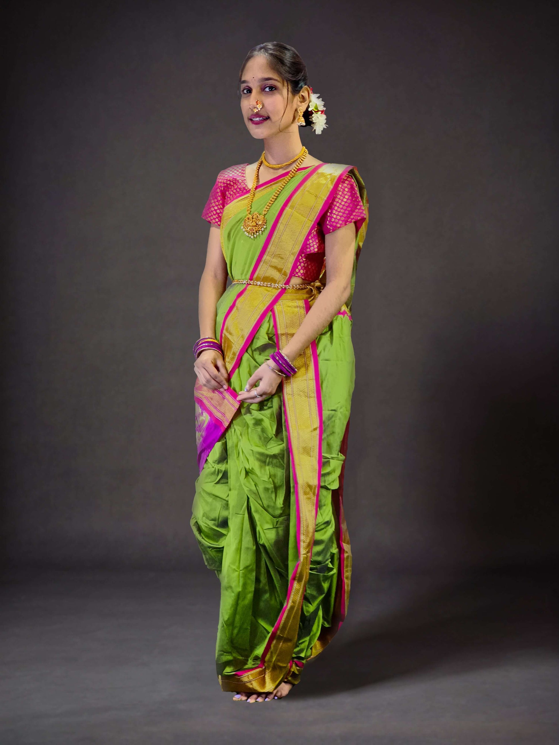 Ready-Made Nauvari Saree for Women Phakkat Mehandi Peshwai Style Saree