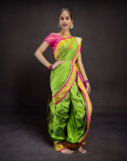 Ready-Made Nauvari Saree for Women Phakkat Mehandi Full Length Look