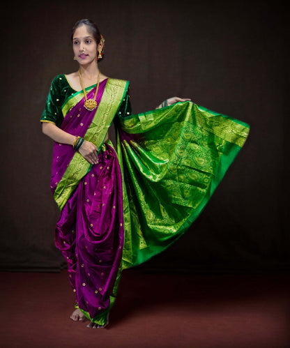 Ready-Made Nauvari Saree for Women Phakkat Wine Saree Front View