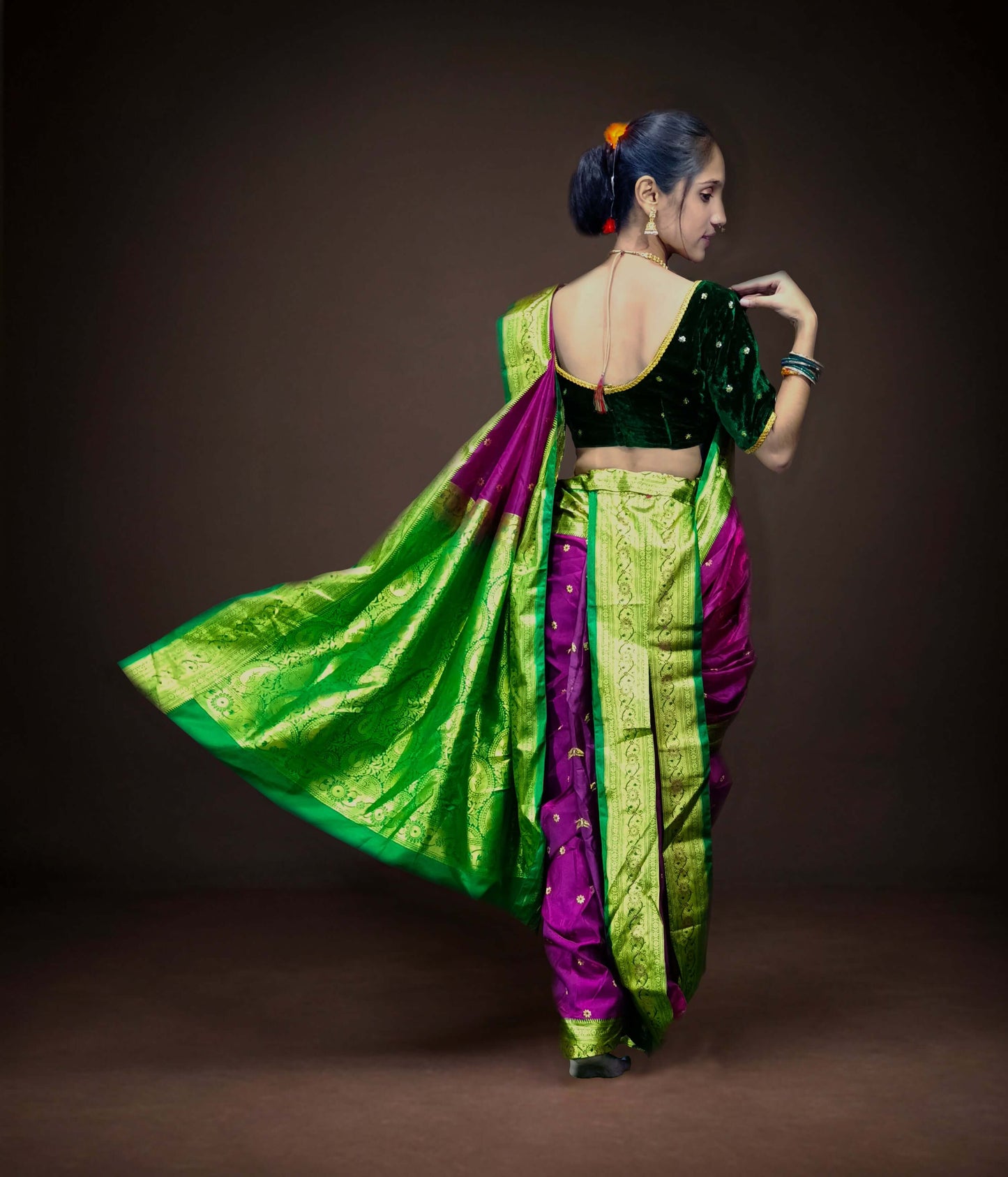 Ready-Made Nauvari Saree for Women Phakkat Wine Peshwai Style Saree