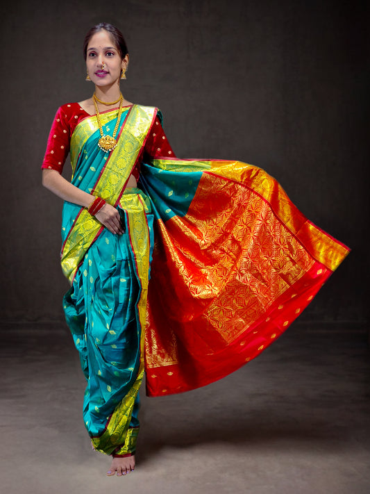 Ready-Made Nauvari Saree for Women Phakkat Morpankhi Saree Front View