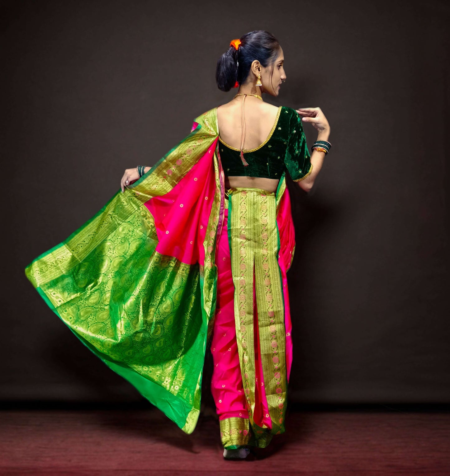 pink traditional paithani dReady-Made Nauvari Saree for Women Phakkat Pink Peshwai Style Sareeesign art silk nauvari saree festive wear