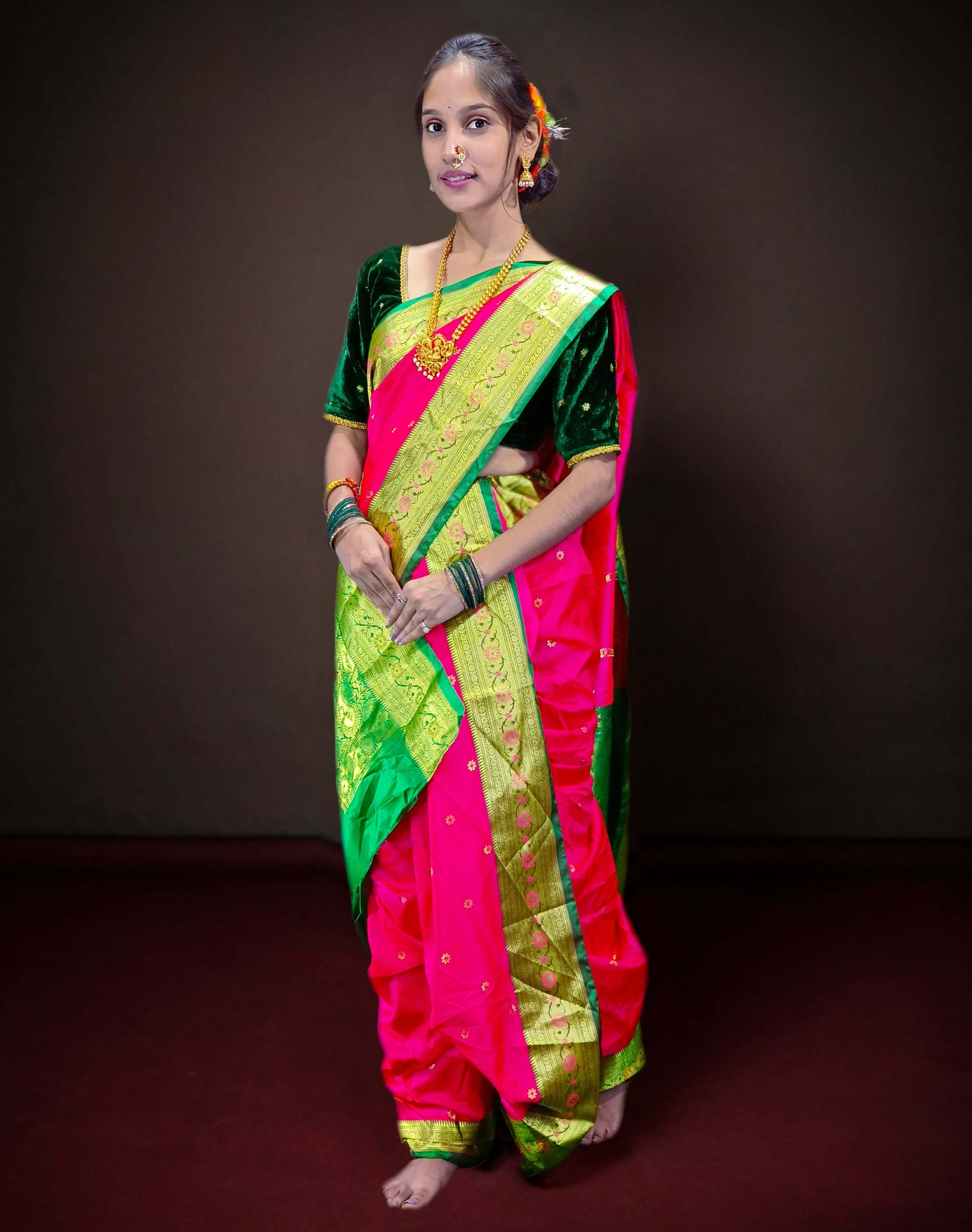 Ready-Made Nauvari Saree for Women Phakkat Pink Full Length Look