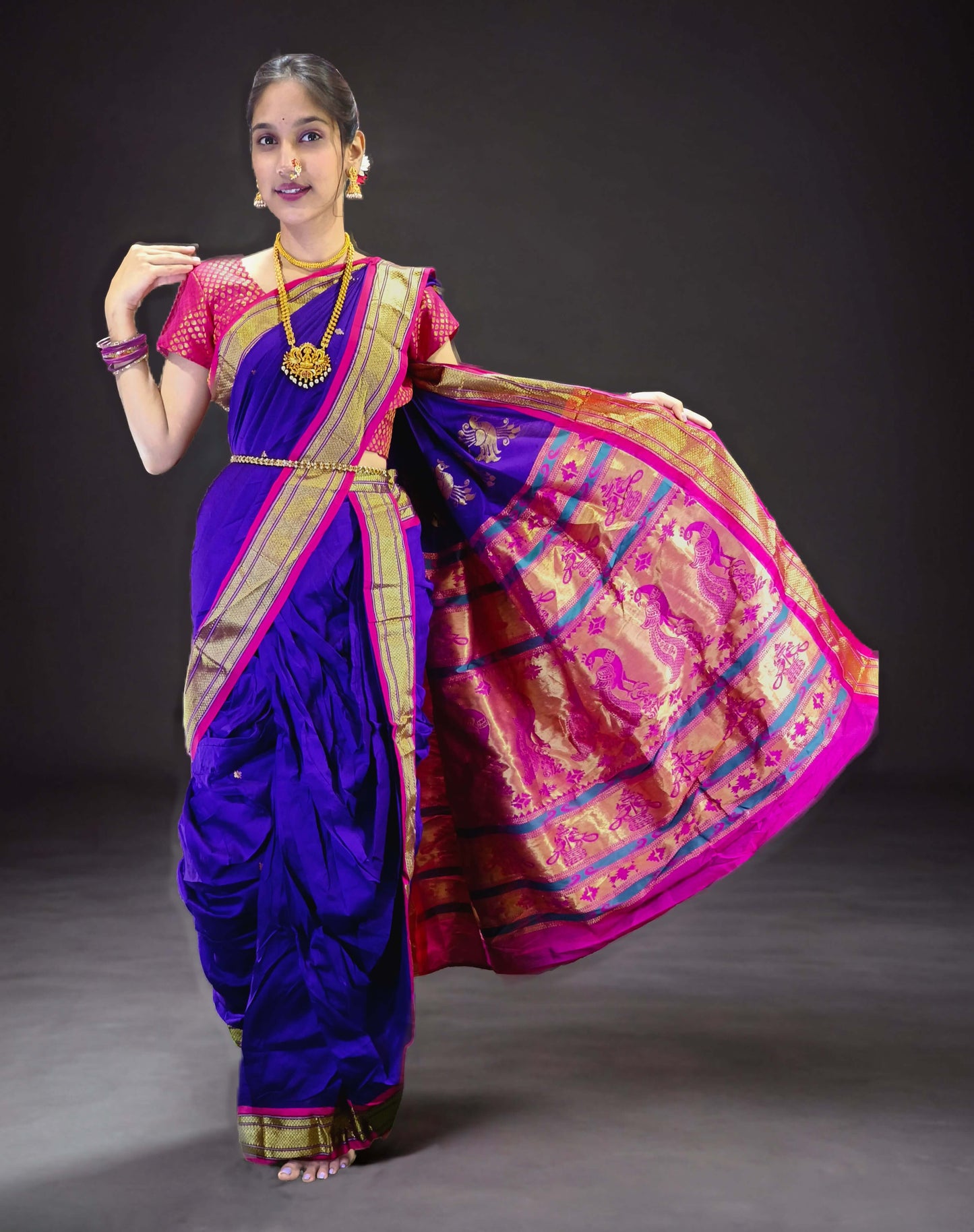 Ready-Made Nauvari Saree for Women Phakkat Violet Front View