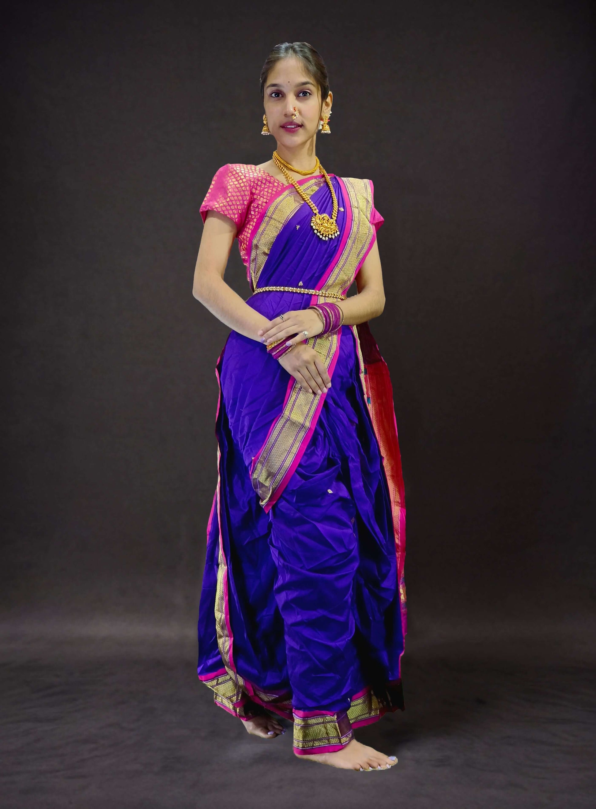 Ready-Made Nauvari Saree for Women Phakkat Violet Side View