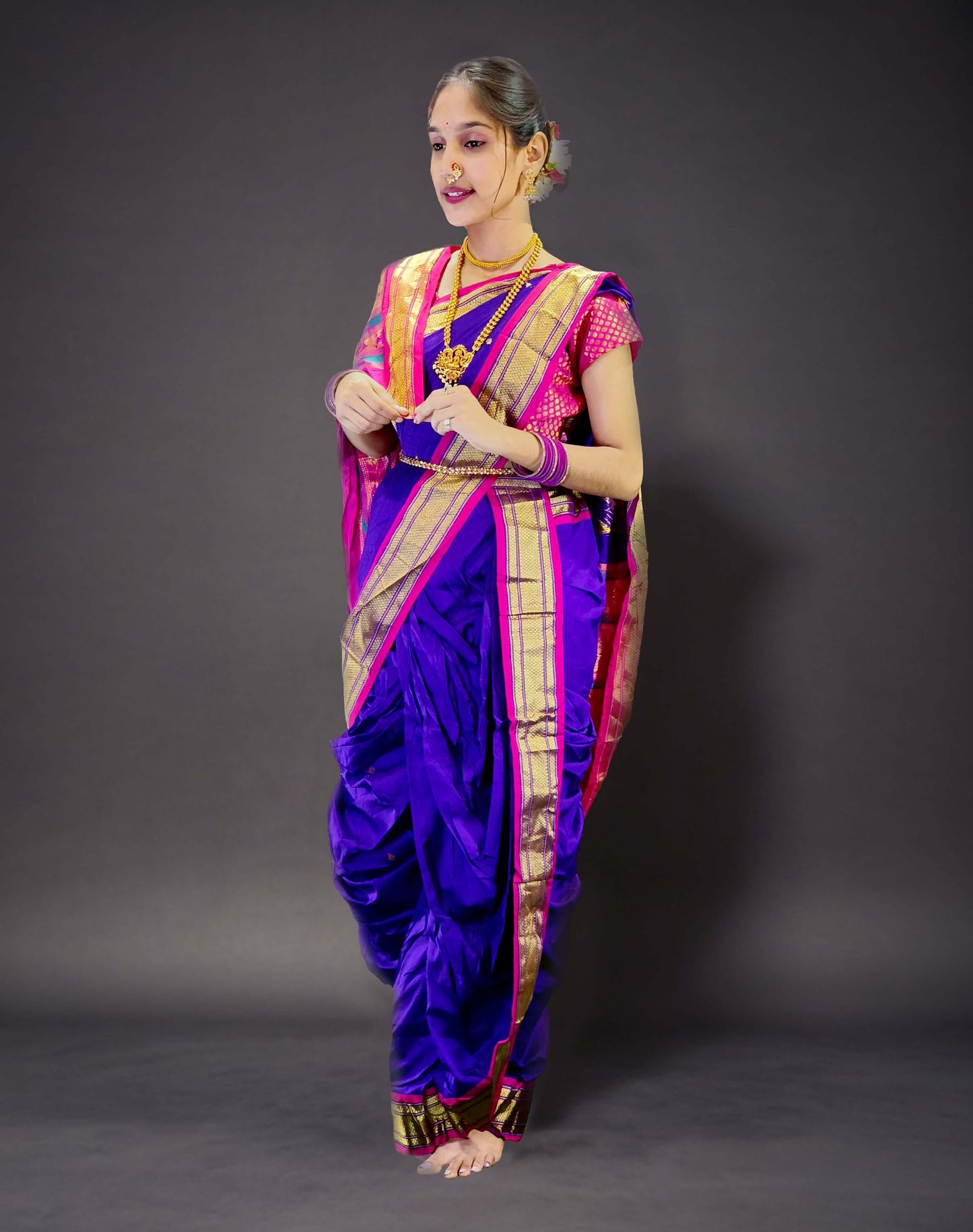 Ready-Made Nauvari Saree for Women Phakkat Violet Full Length Look