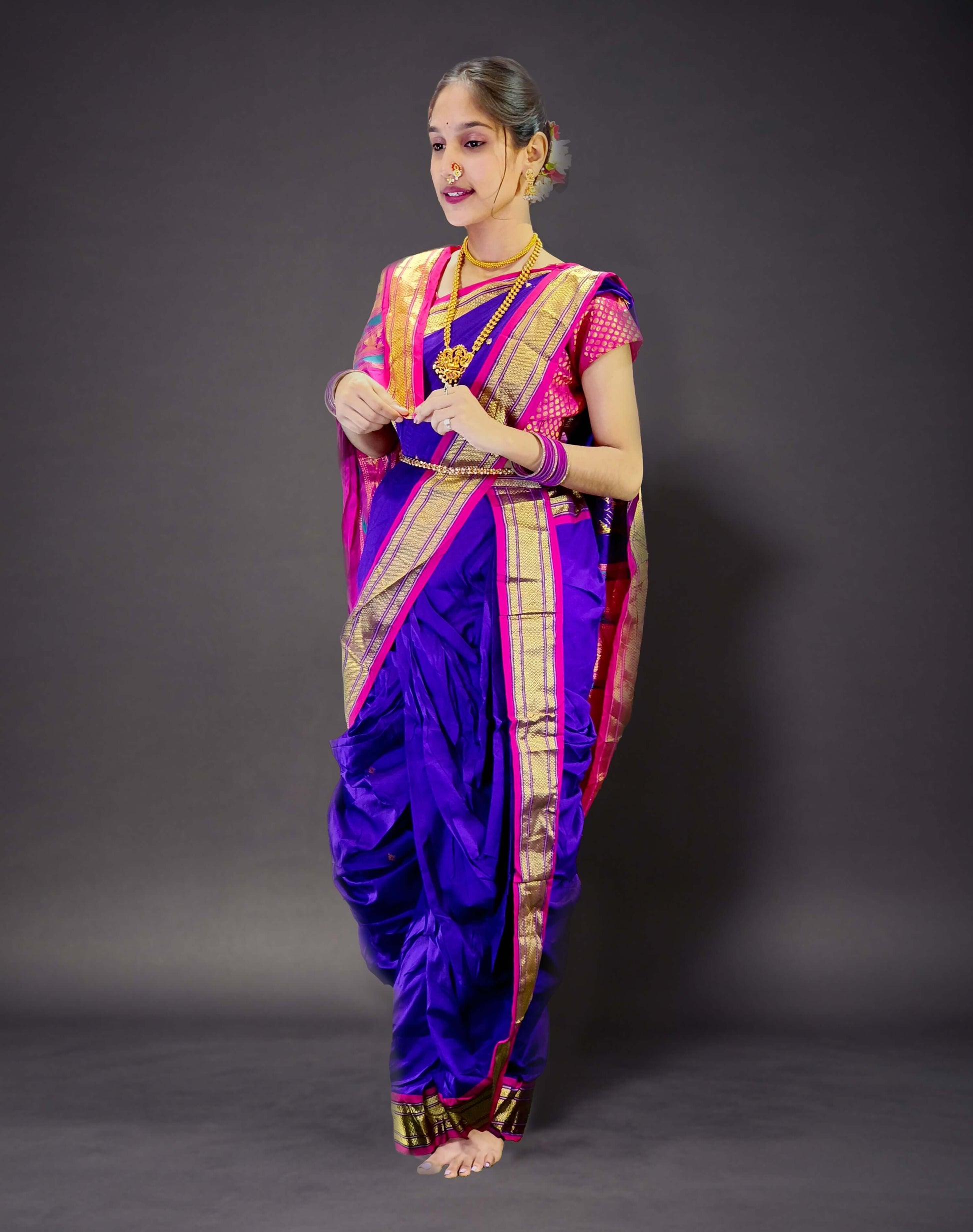 Ready-Made Nauvari Saree for Women Phakkat Violet Full Length Look
