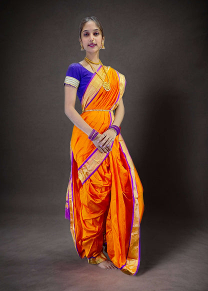 Ready-Made Nauvari Saree for Women Phakkat Orange Full Length Look